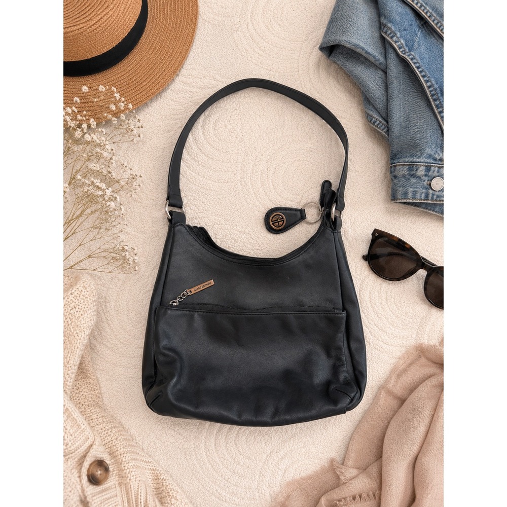 Giani Bernini Black Leather Hobo Shoulder Bag Silver Hardware Handbag